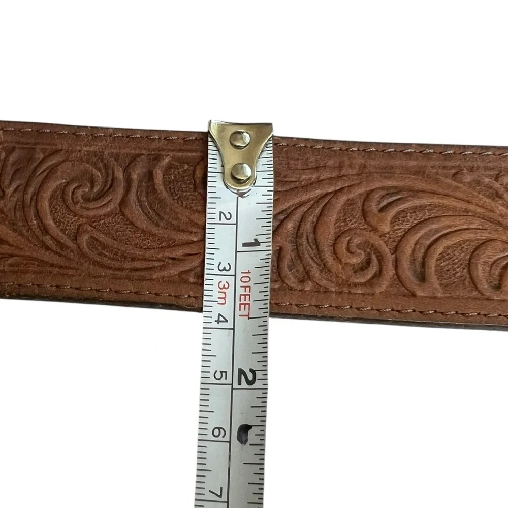 Justin Boots 42” Brown Leather Tooled Western Style Belt Unisex - Picture 5 of 8